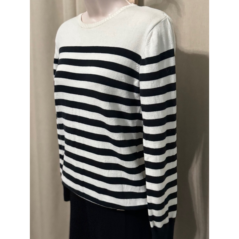 Barbour Pima Cotton Stripe Sweater Navy/Cream US Size 8/UK Size 12 - Picture 2 of 10